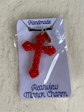 Handmade Orange Acrylic Cross Review mirror Charm